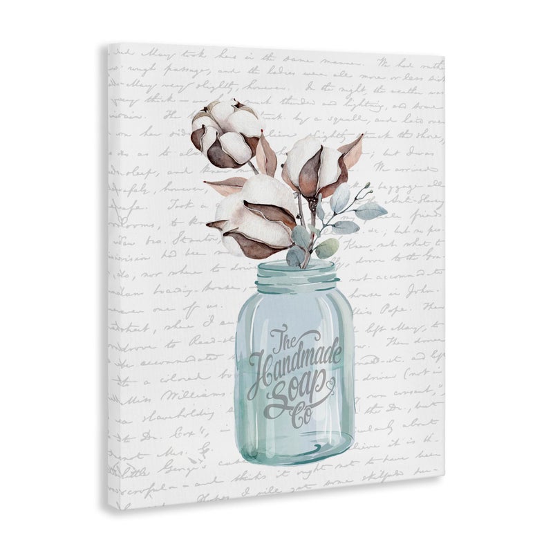 Stupell Industries Handmade Soap Jar & Cotton Flower, Designed By Lettered and Lined, 16 x 20, Canvas Wall Art - Image 3